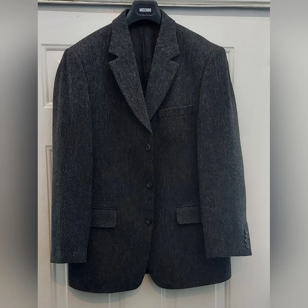 J CREW MEN'S BLACK-GRAY HERRINGBONE WOOL 3-BUTTON TWEED SPORTS JACKET SIZE 40R - Picture 5 of 9